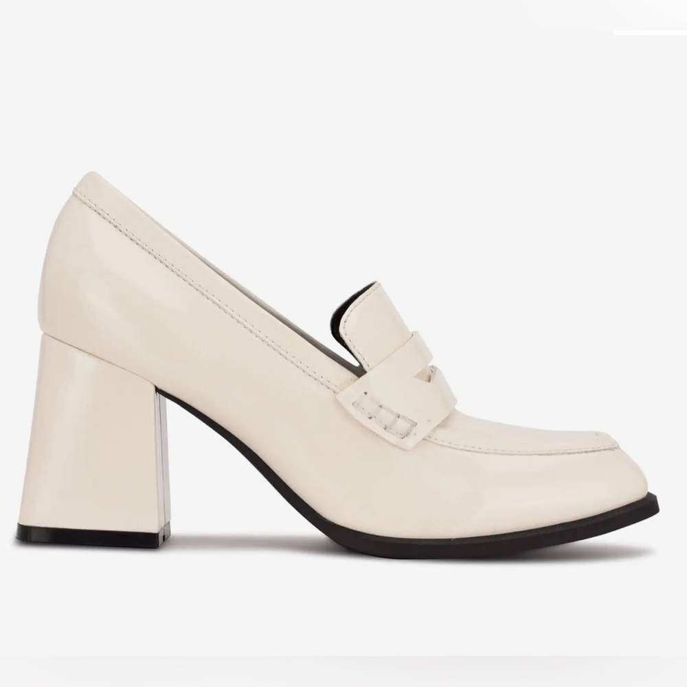 NINE WEST Zest 3 Cream Patent Leather Loafer Heels - 7.5